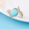 Vintage Two Tone Twist Leaf Faux Turquoise Ring Women Wedding Engagement Jewelry