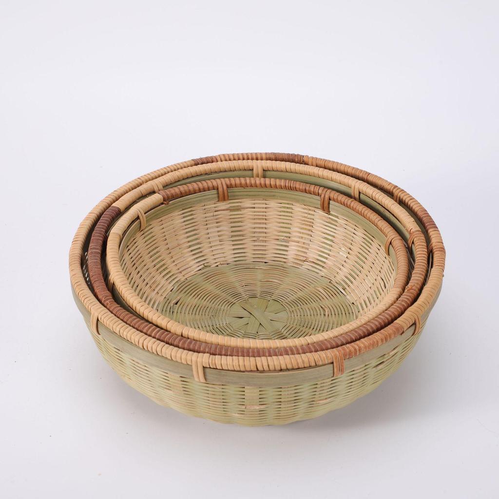 Large Bamboo Rattan High-Foot Steamed Bun & Snack Basket - Finely Woven, Multi-Purpose Household Kitchen Fruit & Vegetable Wash Basket, Round Design