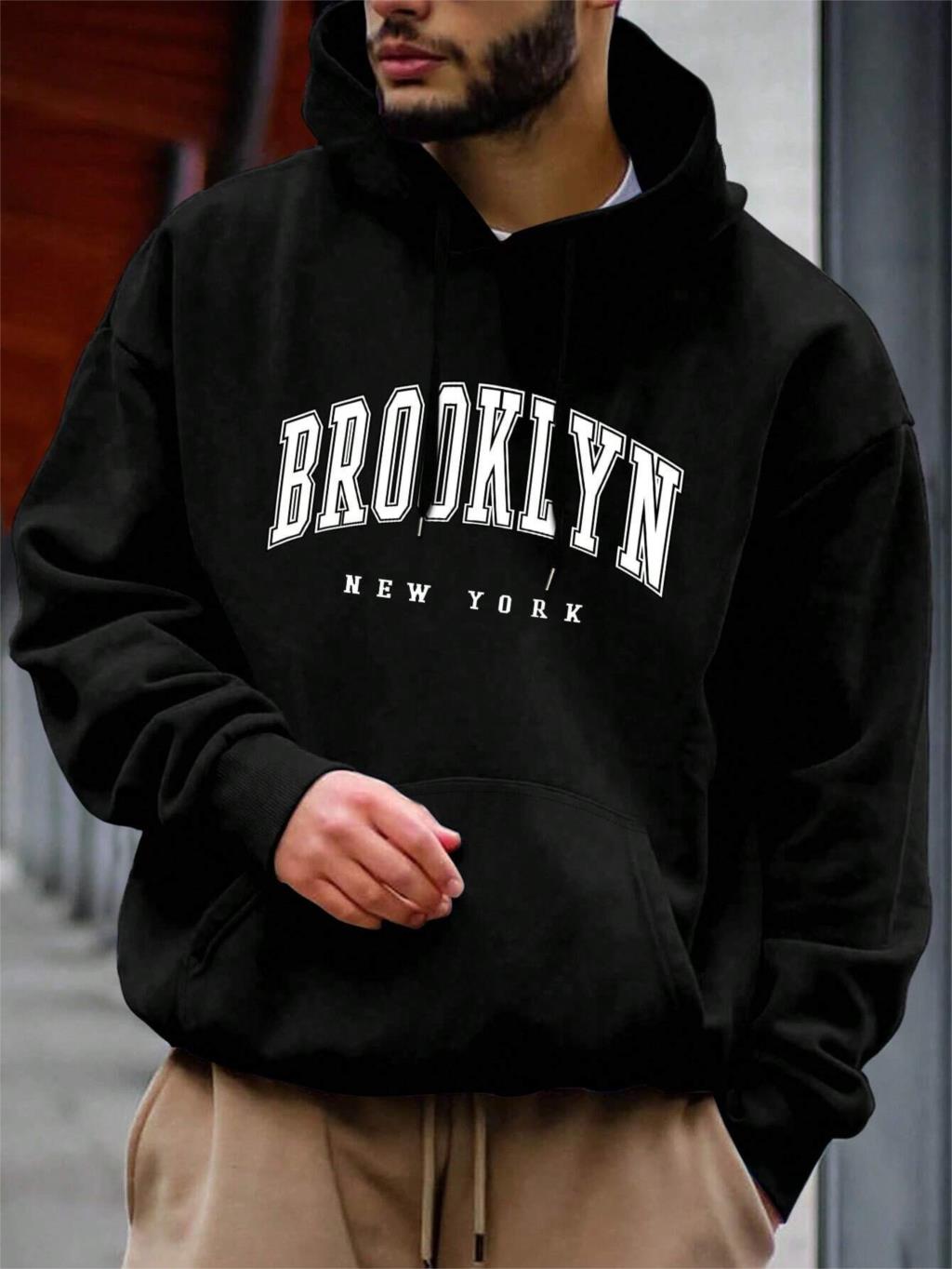 

Brooklyn New York Printing Men Hoody O-Neck All Match Loose Comfortable Sweatshirt Fashion Fleece Basic Hoodie Autumn Clothes 2XL