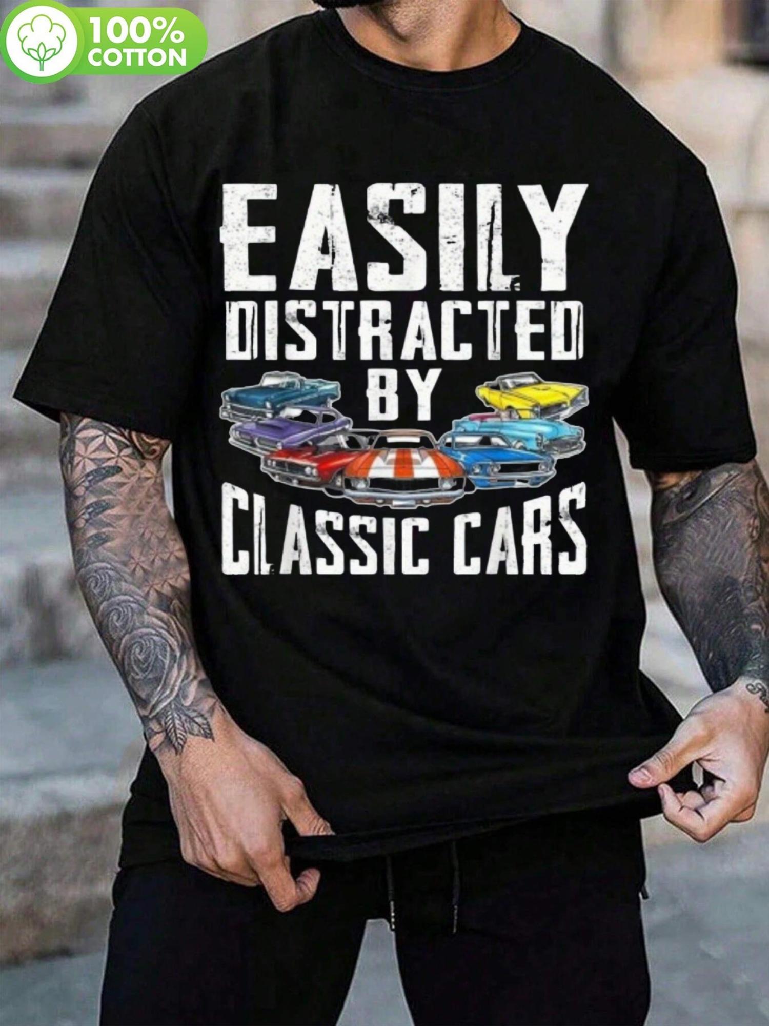 Easily Distracted By Classic Cars Graphic Tshirt - Black ... S