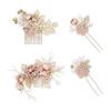 4-Piece Set Wedding Hair Accessories for Women, Bridal Flower Headpiece with Pearls and Crystals, U-Pin Hairpins for Kimono, Yukata, Parties,