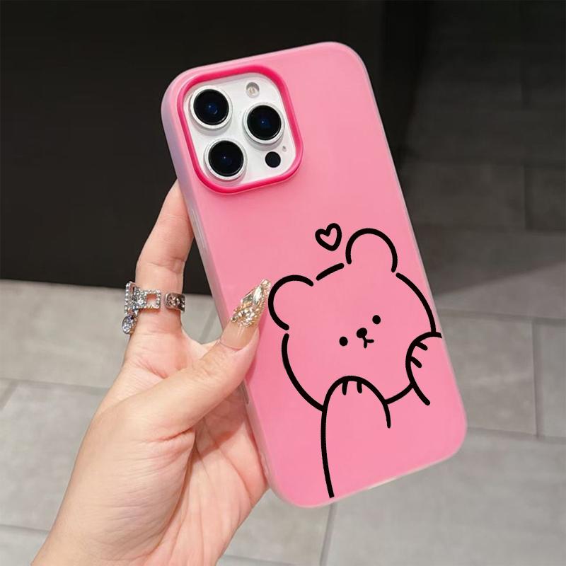 Cute Cartoon Lines Bear Phone Case For Xiaomi Mi 15T Pro Poco M6 X7 X6 X5 Pro 4G 5G 2 in 1 Candy Colors Protection Soft Cover