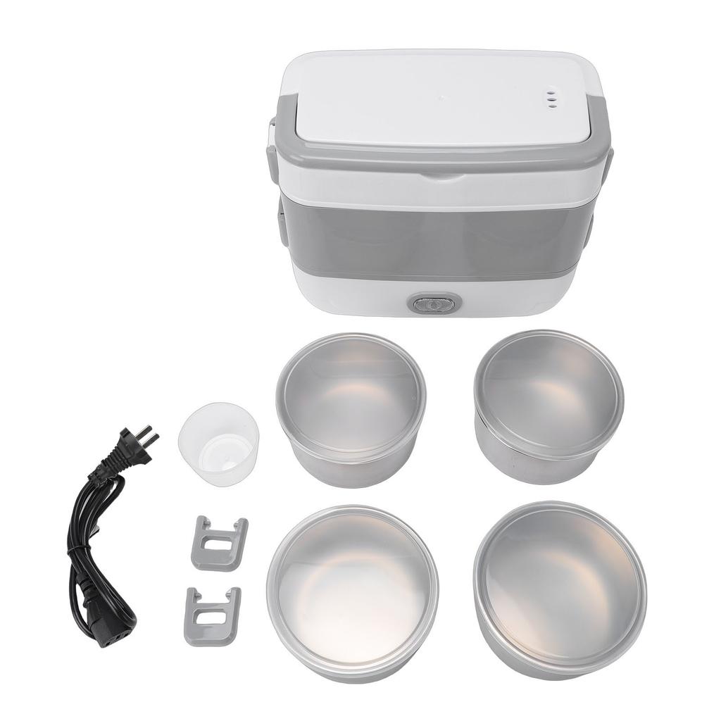 Portable Self Cooking Electric Lunch Box Mini Rice Cooker 2 Layers 4 Stainless Steel Food Insulation Bowls for Home