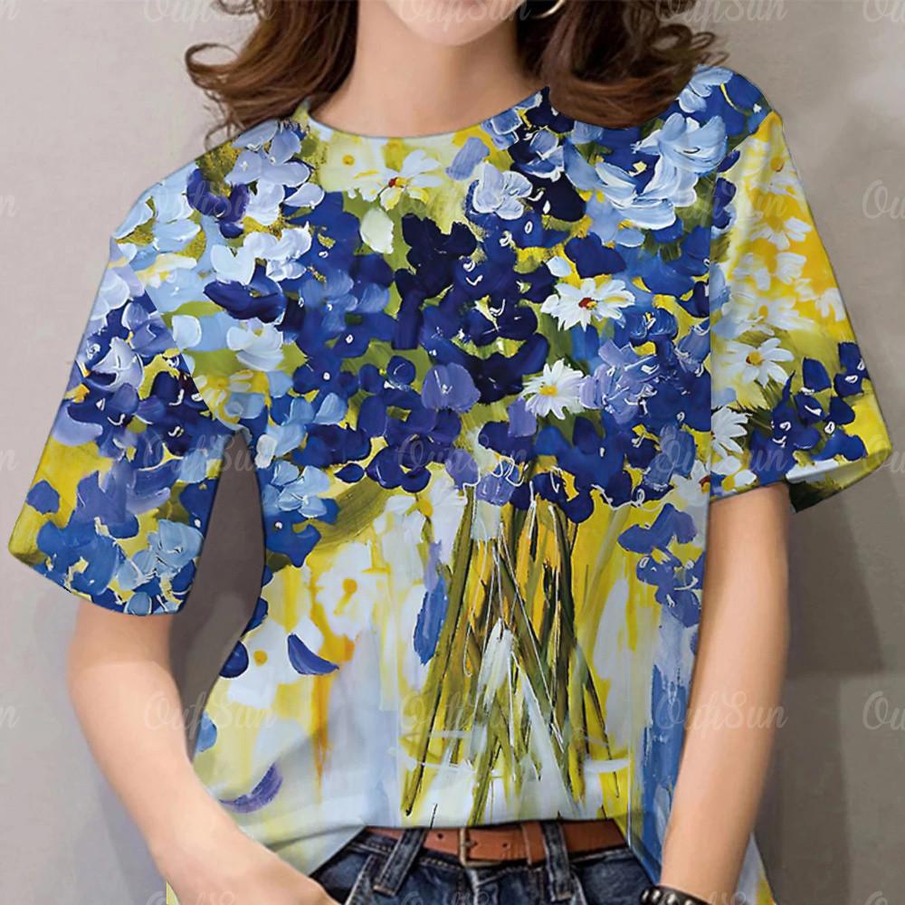 3D Print Casual Short Sleeve Summer Round Neck Pullover For Ladies Loose Harajuku Streetwear