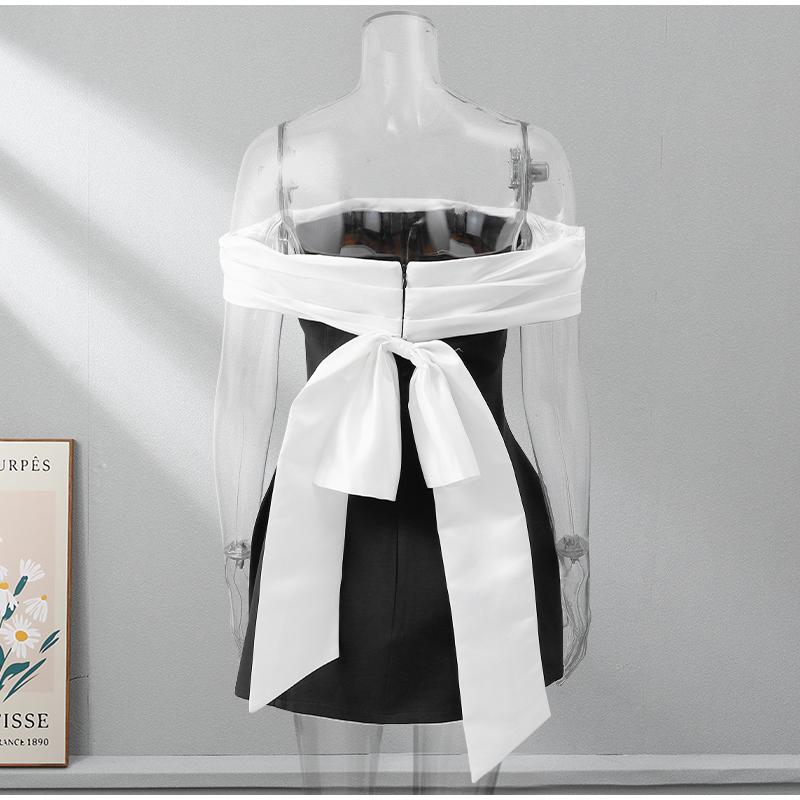 Back Big Bow Decoration Mini Dress Fashion Off Shoulder High Waist Sleeveless Backless Dresses Autumnm New Party Gowns