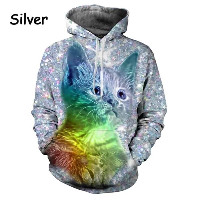 3d Printing Starry Sky Cute Cat Hoodie For Women's Casual Long Sleeved Oversized Pullovers Sweatshirts Kids Girls Hoodies Top