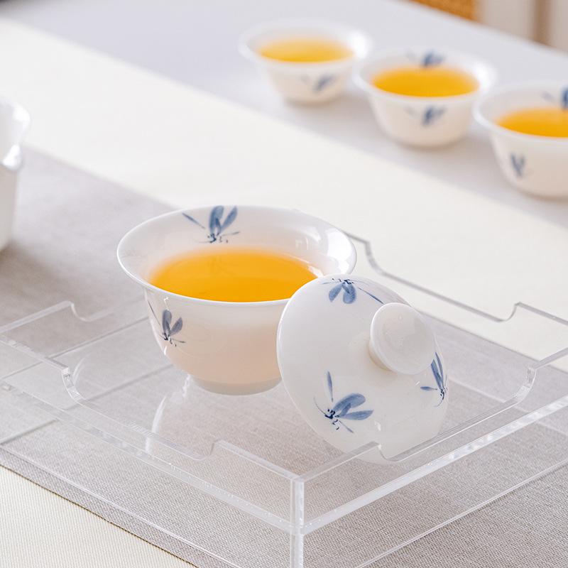 Dehua White Porcelain Suet Jade Travel Tea Set Outdoor Portable Tea Set Car Out Kung Fu Tea Set Storage Bag