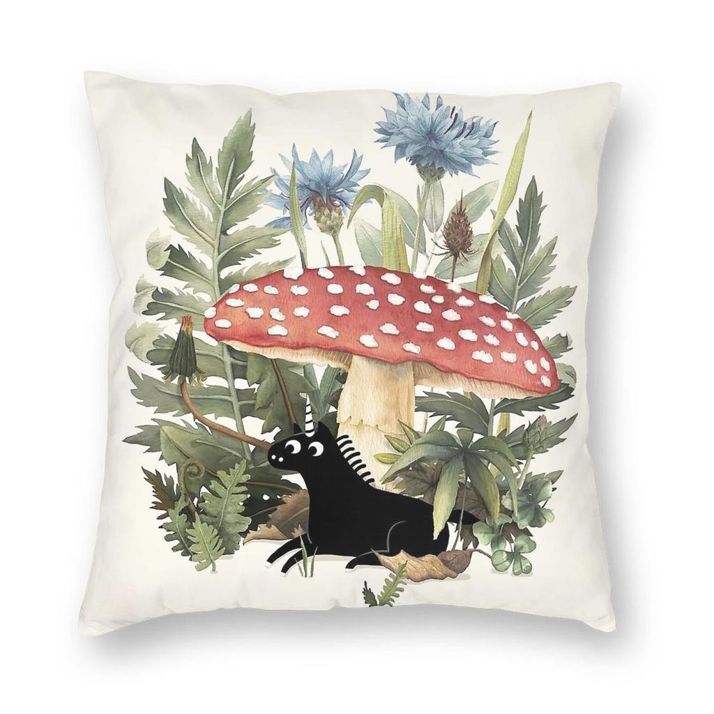 Tiny Unicorn Under Mushroon Pillowcase Polyester Linen Velvet Pattern Zip Decorative Pillow Case Car Cushion Case 18"