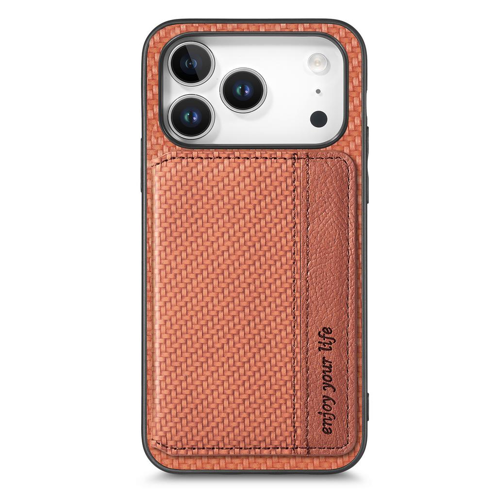 For iPhone 17 Pro Case RFID Blocking Carbon Fiber Leather Phone Back Cover with Card Holder