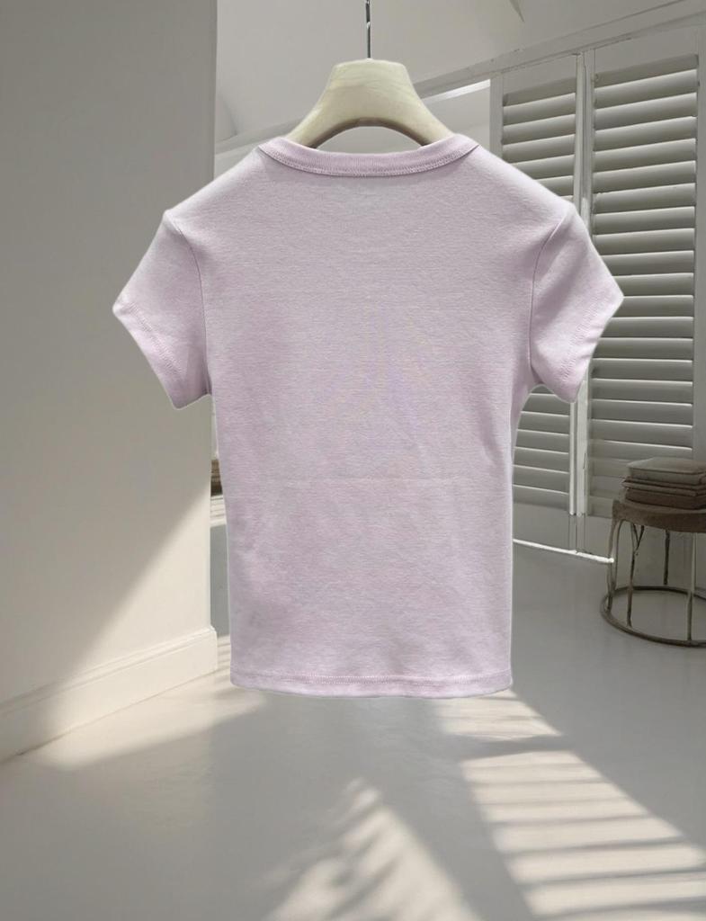 Women's Pink Rhinestone Letter Slim-Fit Round Neck Short Sleeve T-Shirt - Early Spring 2026 Arrival