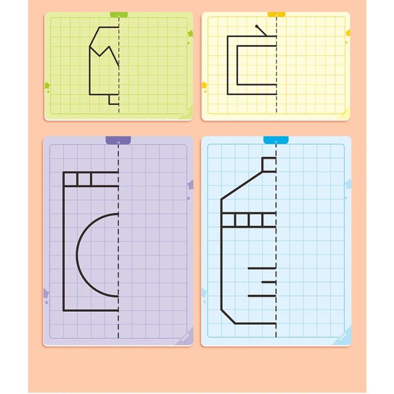 20 Pages Kids Lattice Symmetrical Drawing Toys Concentration Fine Motor Skill Pen Control Training Erasable Painting Cards