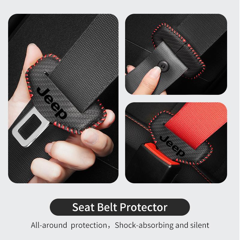 Leather Car Panel Protective Cover Auto Seat Belt Buckle Protector For uji8 Cherokee Wrangler JK Gladiator Compass Renegade tg87
