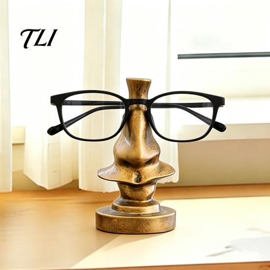 Artistic Sculpture Statue Big Nose Glasses Holder, Retro Resin Eyeglass Stand, Vintage Desk Accessory Humorous Eyewear Display Organizer for Home And