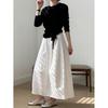 Women's French Style White Midi Skirt, High Waist, Petite A-Line Umbrella Design, Summer 2025 Collection.