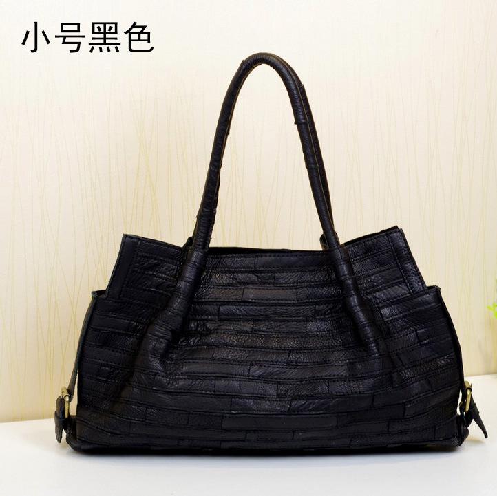 

Leather Women S Bag Simple And Versatile First-Layer Cowhide Fashionable And Versatile Striped Splicing Single Shoulder Messenger Bag