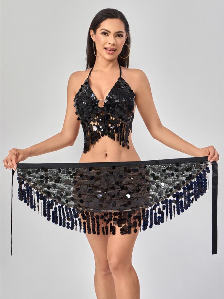 Sequin Tassel Belly Dance Hip Scarf & Waist Chain Set
