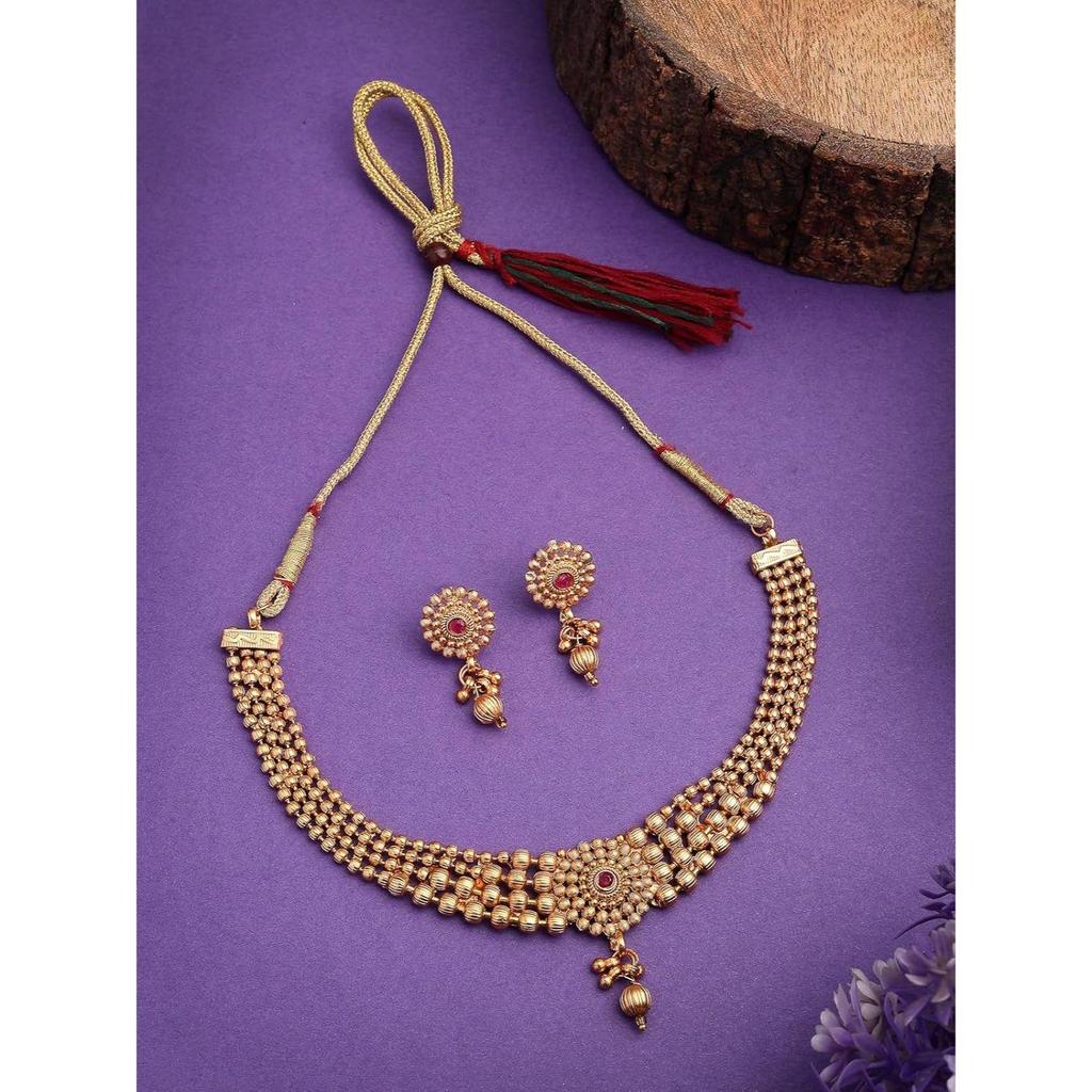 Classic Choker Necklace with Drop Earring Jewellery Set For Women & Girls|Suited for All Festive Occasions