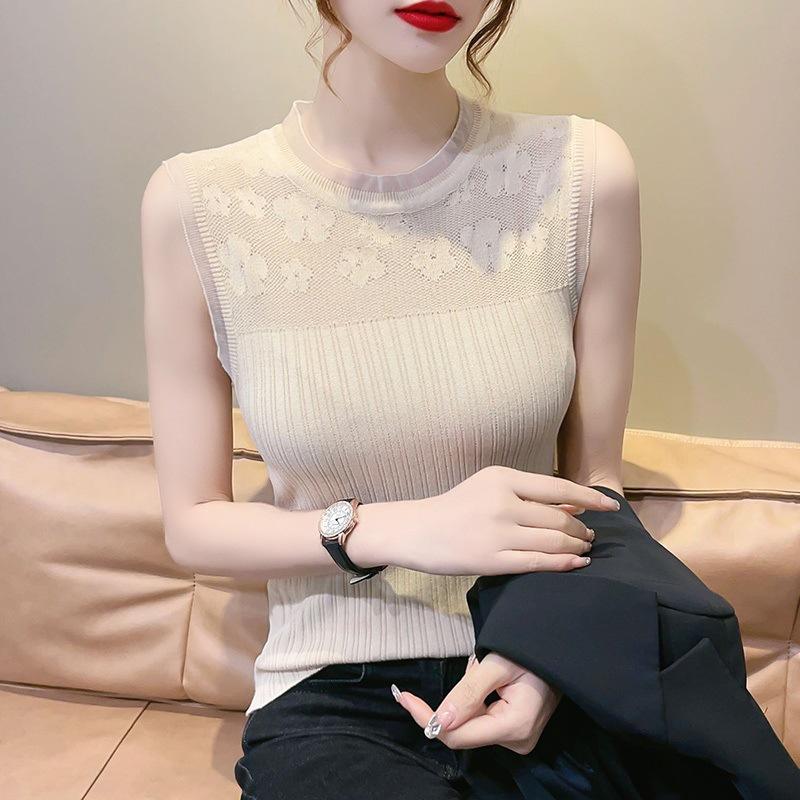 Ice Silk Vest Women with A New Summer Halter Bottom Top Wearing Mesh Knit Sleeveless T-shirt