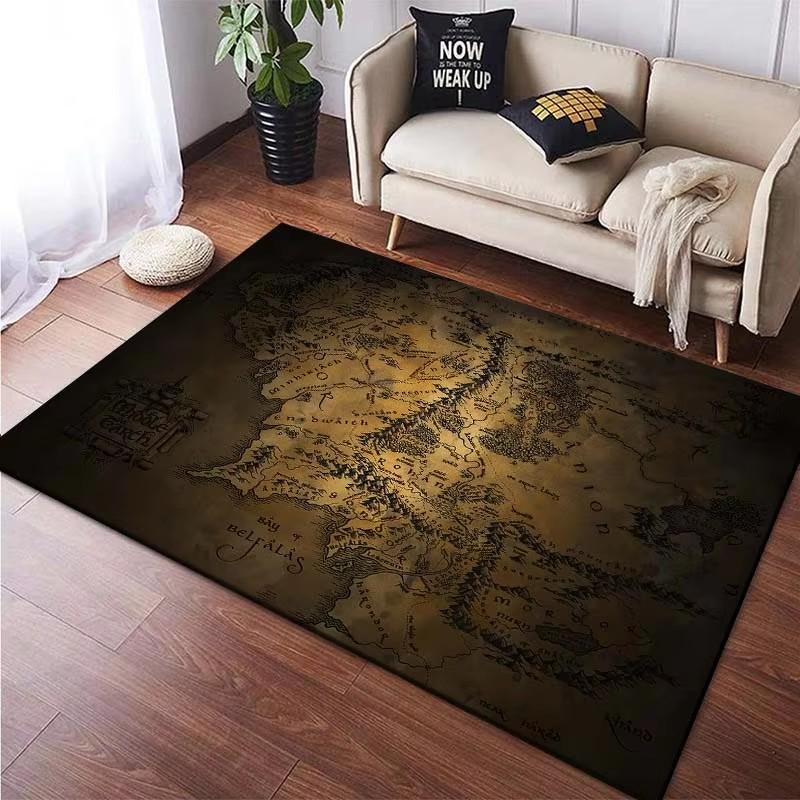 Alfombra de Área con Patrón de Anillo del Mapa de la Tierra Media, Alfombra Grande para Sala de Estar, Dormitorio, Sofá, Felpudo Decorativo, Alfombra de Piso Antideslizante para Niños