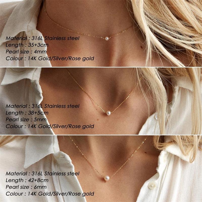 Fashion Trends Stainless Steel Choke Ring Imitation Pearl Necklace Women's Gold Layered Chain Necklace Jewelry