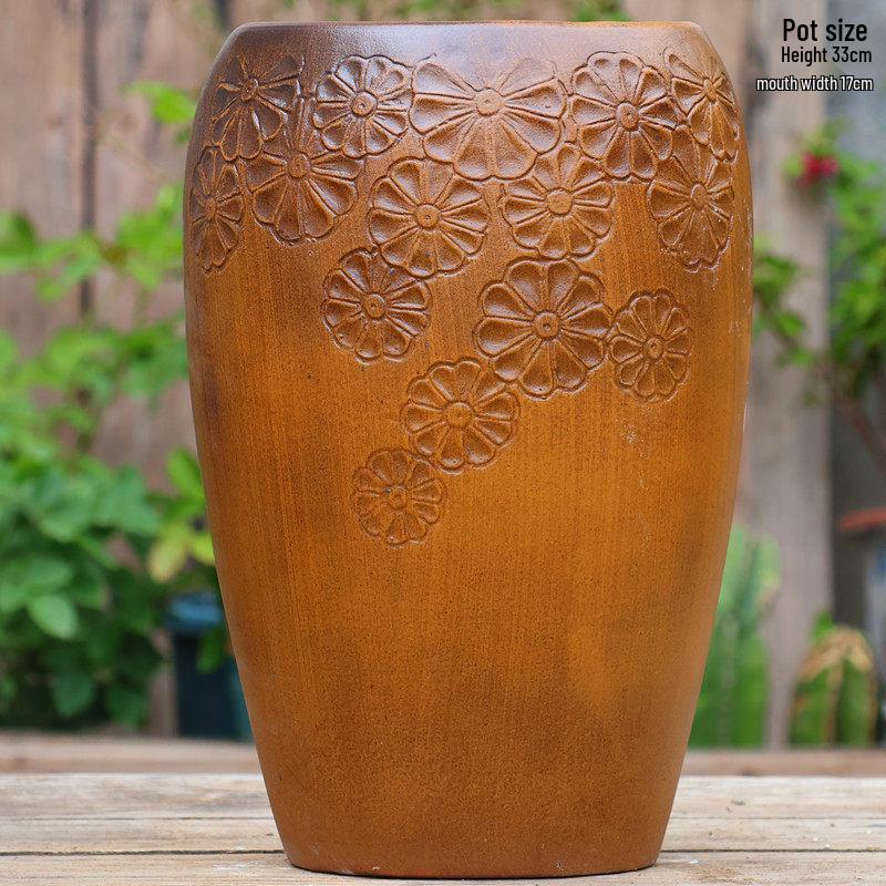 Handmade Large Ceramic Pot for Succulents & Orchids - Breathable, Coarse Pottery Bonsai Planter