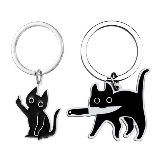 Cat Charm Keychain Women Men Cat Lovers Cool Black Cat Stuff Keyring Car Keys Wallet Friendship Gift
