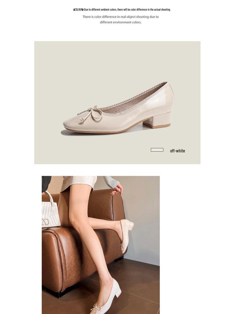 BEIJIANI Women's Square Toe Mid Heel Mary Jane Shoes - Super Soft Bow Chunky Heel for Spring Autumn