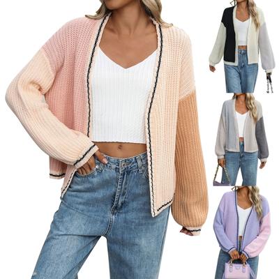 Women's Fashion Loose Splicing  Knitted Cardigan Coat Sweater