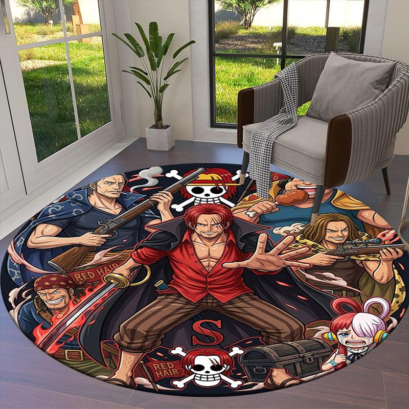 One Piece Poster Round Area Rug Carpet Rug For Living Room Bedroom Sofa Playroom Decor Nonslip Floor Mat
