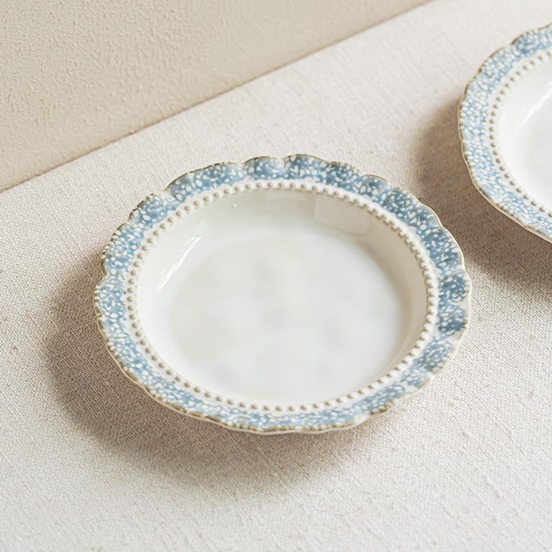High-Value Ceramic Deep Plate Light Luxury Home Daily Vegetable Plate French Retro Lace Shape Noodles Plate Dim Sum Plate