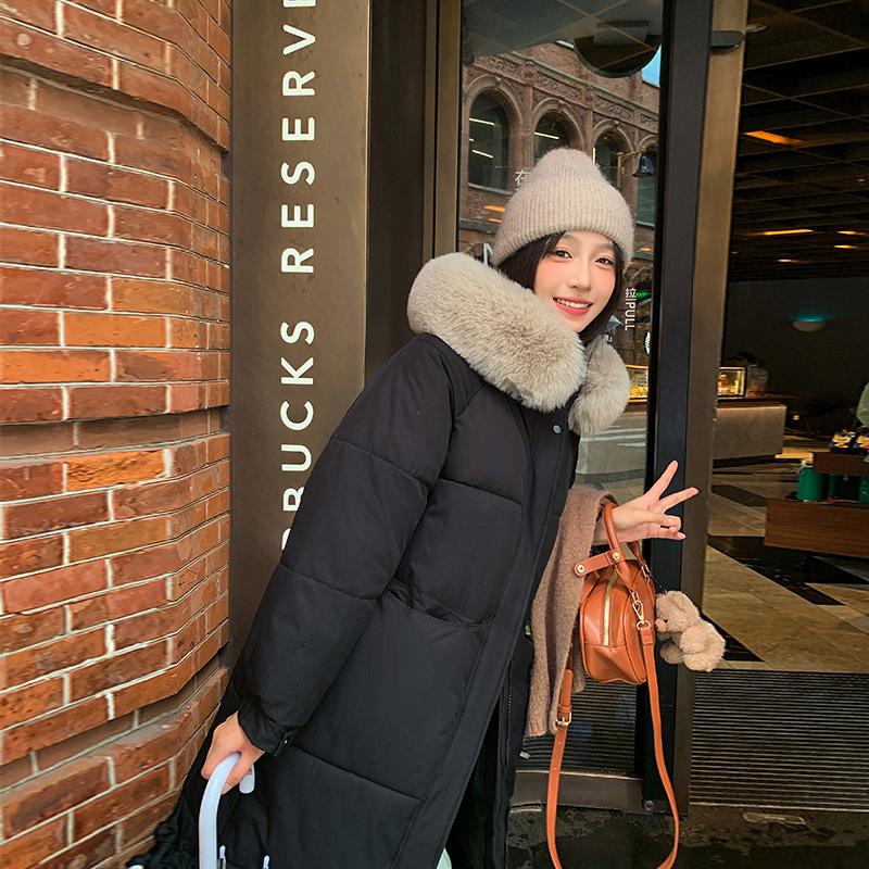 Down Cotton Clothes Women's Medium and Long Winter New Fashion Big Fur Collar Design Sense Thickened Cotton Clothes