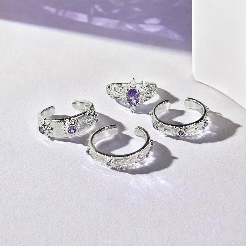 Nine Purple Isolation Purple Zircon Brushed Open Ring Female Niche Design Advanced Personality Light Luxury Ring