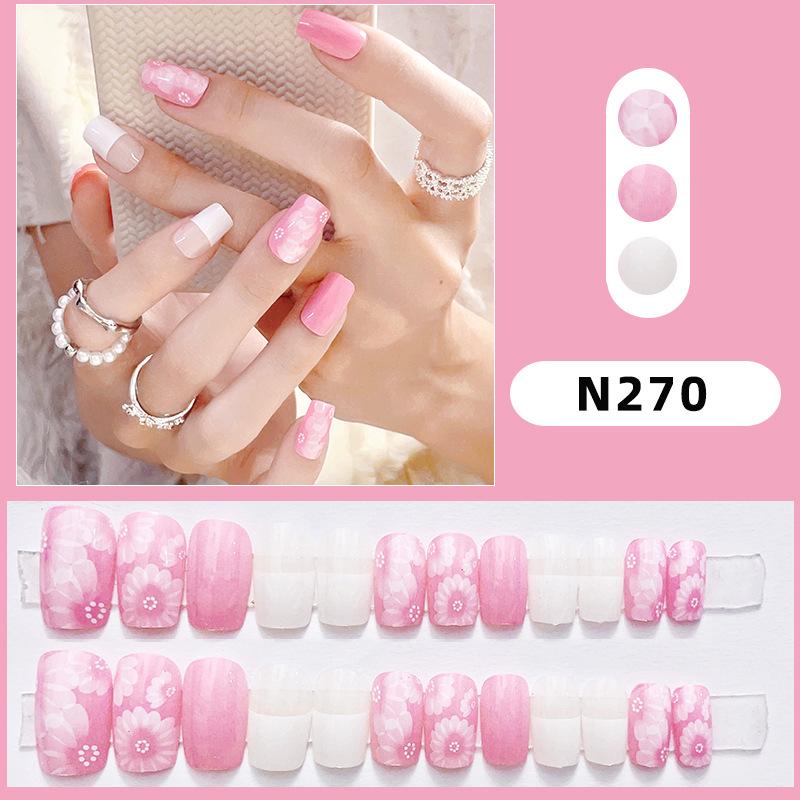 

Removable Pink & White Ombre Flower French Minimalist Fake Nails
