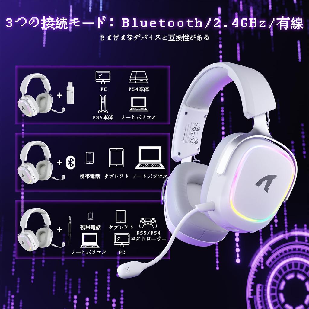 ATTACK SHARK G800 Gaming Professional Wireless Surround Sound with Sound 3 Aluminum 50mm AI Removable Adjustable Compatible with and PS5 Headset, RGB,