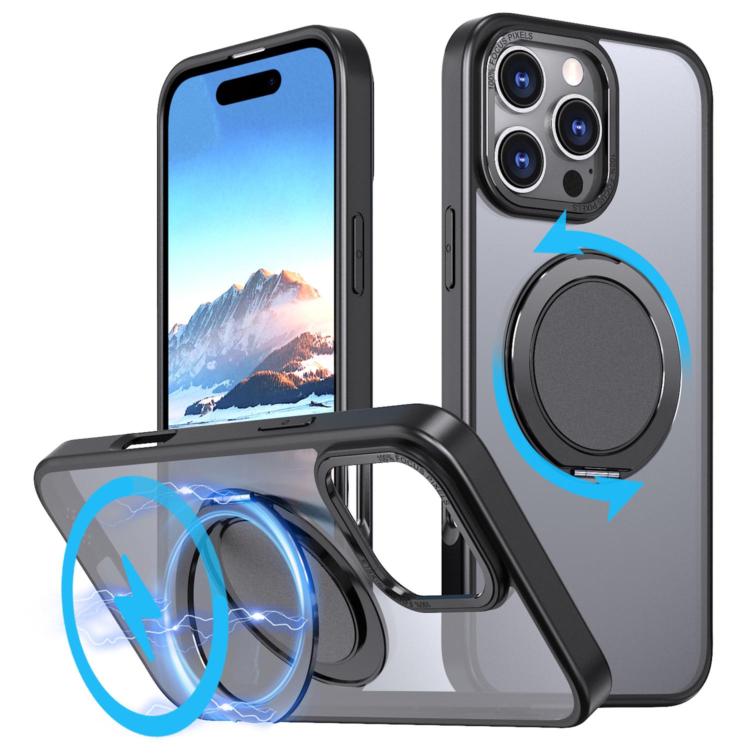 

For iPhone 16 Pro Max Kickstand Case TPU+PC Back Phone Cover Compatible with MagSafe Black