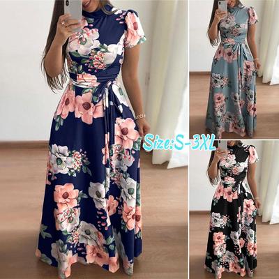 Summer Long Dress Floral Print Elegant Dress Tunic Maxi Dress Women Evening Party Dress Sun Dress