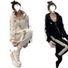 European Autumn and Winter Women's Casual Sports Suit Fashionable Cardigan Hooded Leggings Two-piece Set Plus Velvet and Thickening
