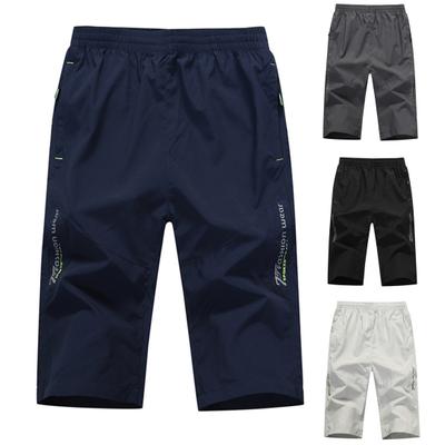 Shorts de Verão Masculino Cor Sólida Bolso com Zíper Tamanho Grande Slim Secagem Rápida Calças Capri Streetwear