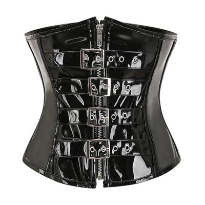 PU Leather Corset Top Women Shiny PVC Steampunk Corsets and Bustiers Gothic Black Red Underbust Waist Cincher Corselet