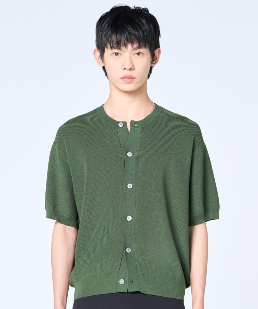 Hyoji Ss Washable Loose Fit Cropped Round Hachi Short Sleeve Knit Cardigan