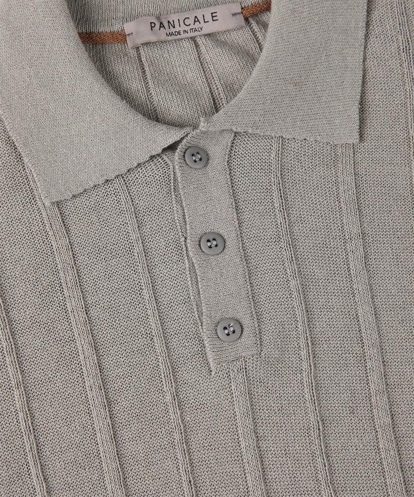 PANICALE Gray Striped Linen Polo Shirt