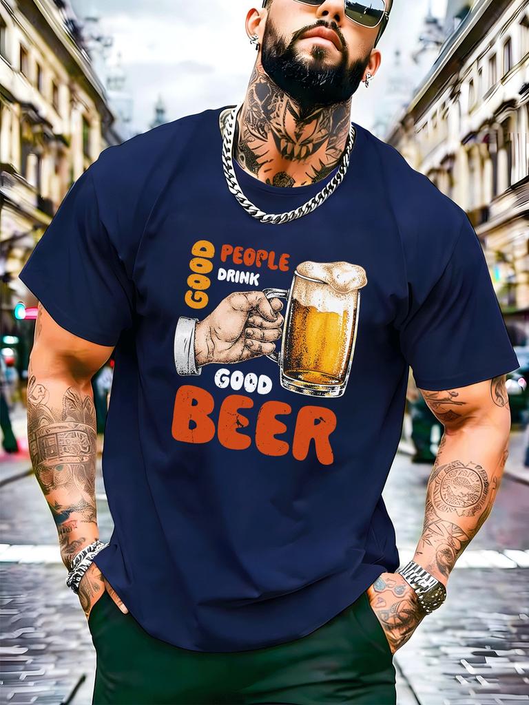 Fun Beer Lover Unisexs White Short Sleeve Tshirt Vintage Hand Grab Beer Glass Good Beer Text Print Breathable Daily Cotton Tops