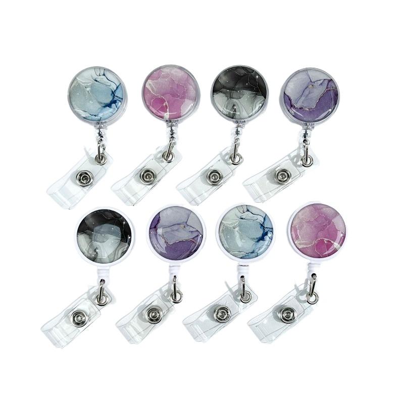 

Creative Retractable marble Badge Reel card Holder clip Badge Reel Nurse Doctor Student Card Reel Clip