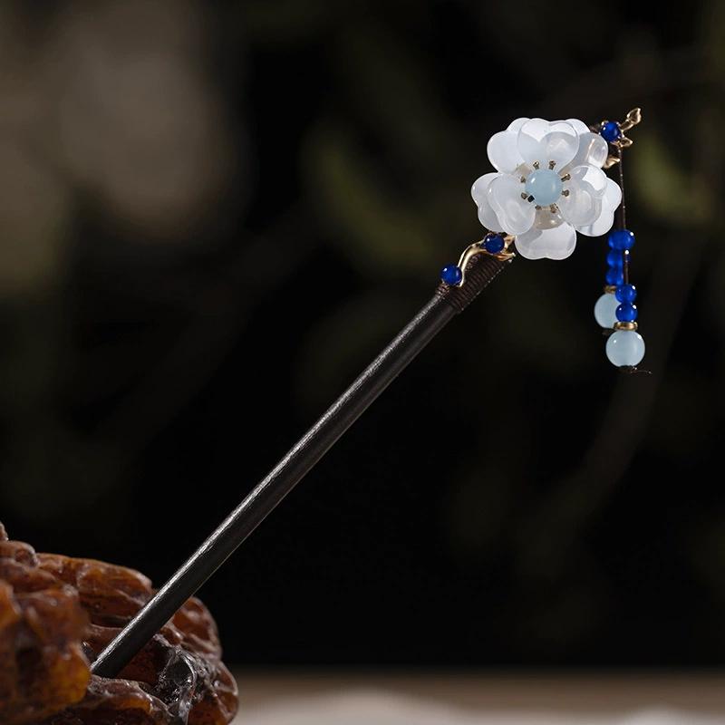 1Pc Wooden Hairpin Headwear for Women'S Chinese Flower Tassel Hair Sticks Headdress Elegant Hair Styling Accessories Gifts