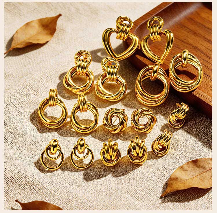 Chunky 18K Gold Plated Twist Knot Stud Earrings for Women, Geometric Textured Stainless Steel Waterproof Vintage Jewelry