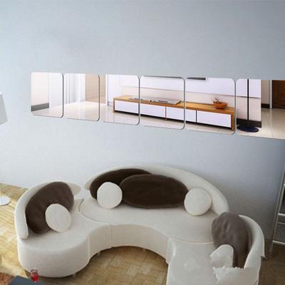 6pcs/set 3D Rounded Square Mirror Wall Sticker DIY Self Adhesive Acrylic Decal Stickers for Home Bathroom Bedroom Decor 15x15cm