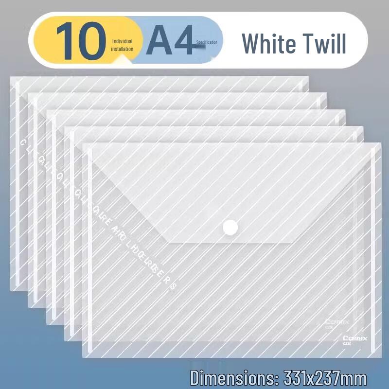 COMIX A4 Transparent Snap Button Document Bags (10-Pack)