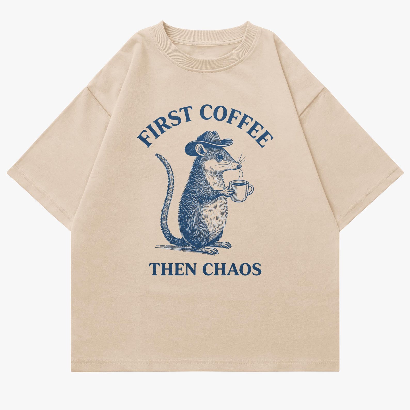 Retro Opossum T-Shirt: First Coffee Then Chaos - Sarcastic Humor 3XL