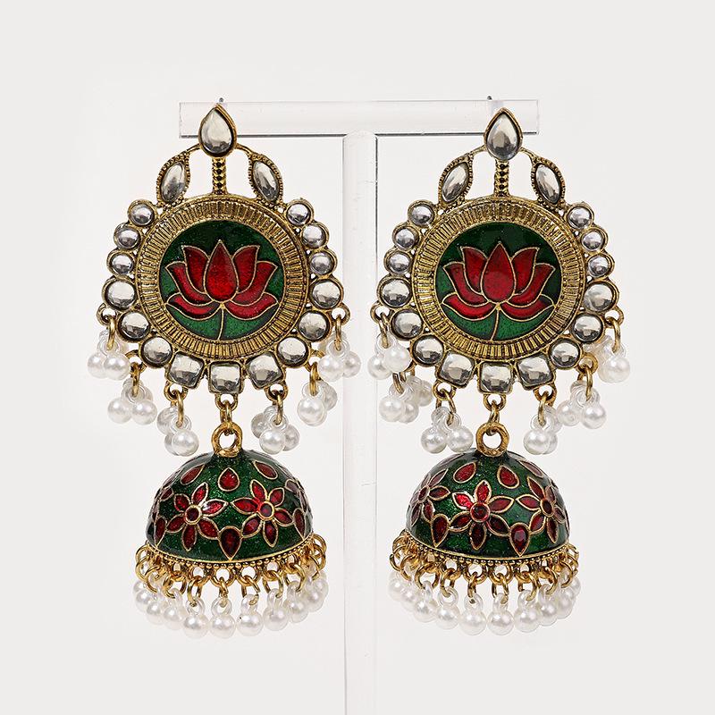 2024 Double Layer Crescent Moon Rhinestone Tassel Earrings - Vintage Indian Style Women's Long Earrings