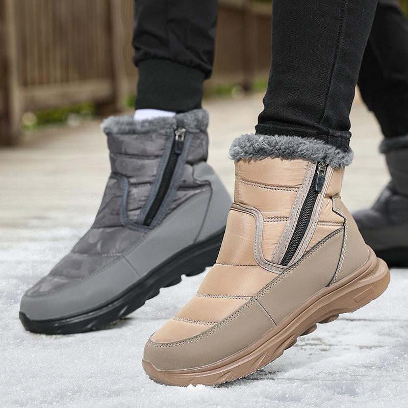 Winter large size velvet warm waterproof side zipper snow boots men's northern cotton boots high top large cotton shoes short boots